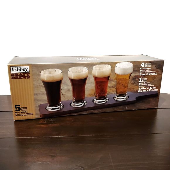 Libbey Craft Brews 4-piece Beer Flight Glass Set with Wooden Carrier - Picture 4 of 5